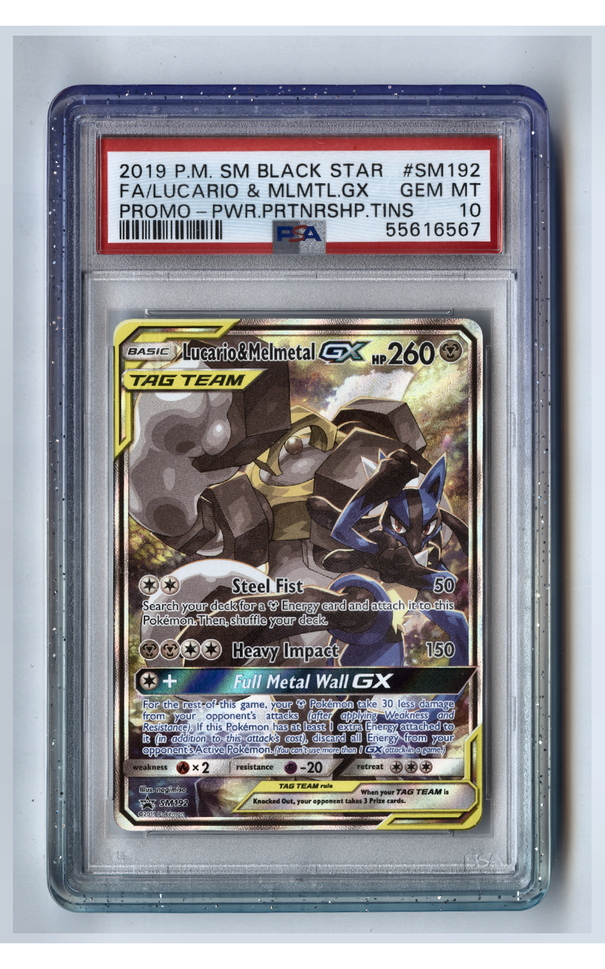 Lucario & Melmetal GX - PSA 10 - Black Star Promo, front