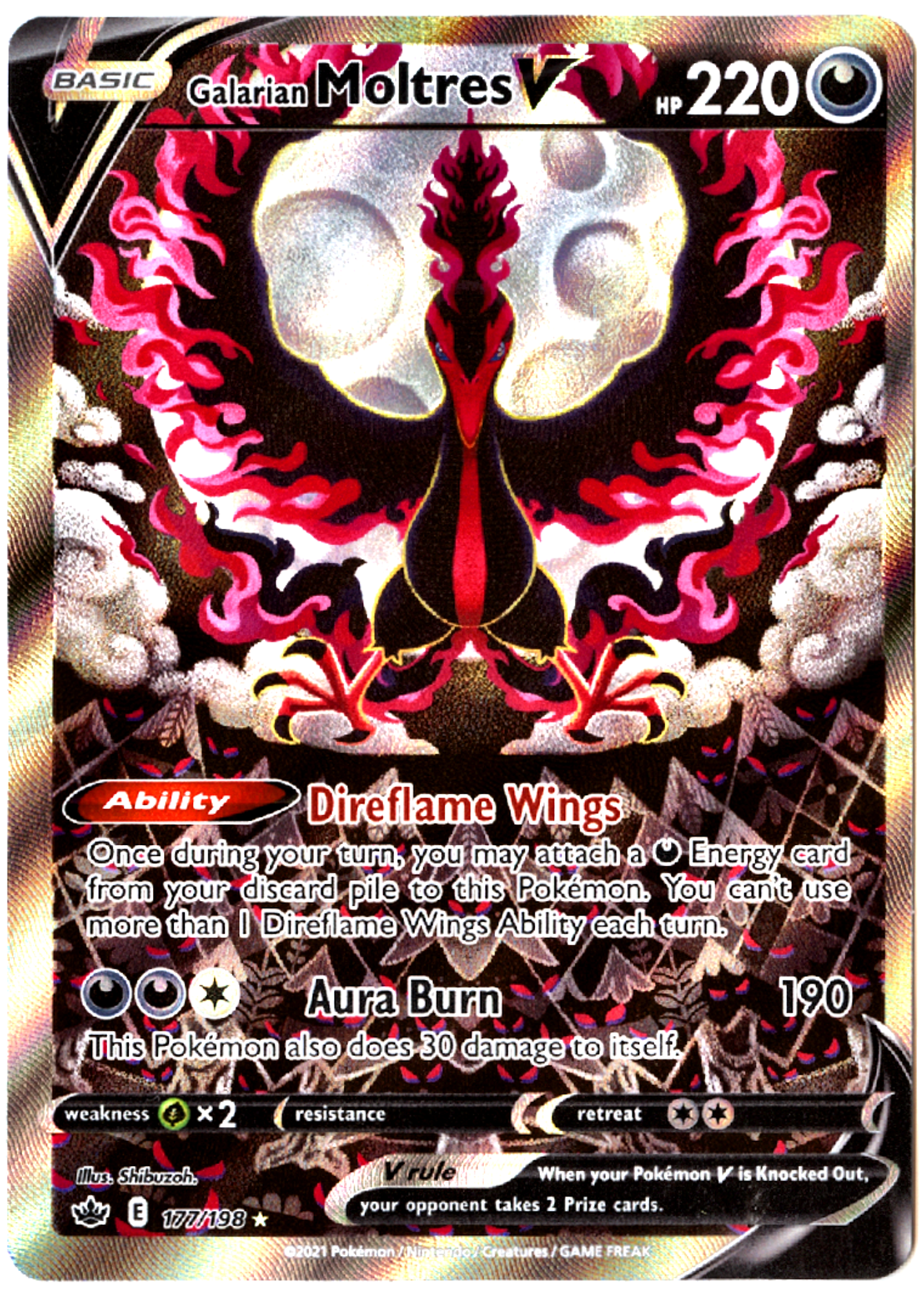 Galarian Moltres V - 177 - Chilling Reign - Near Mint — front